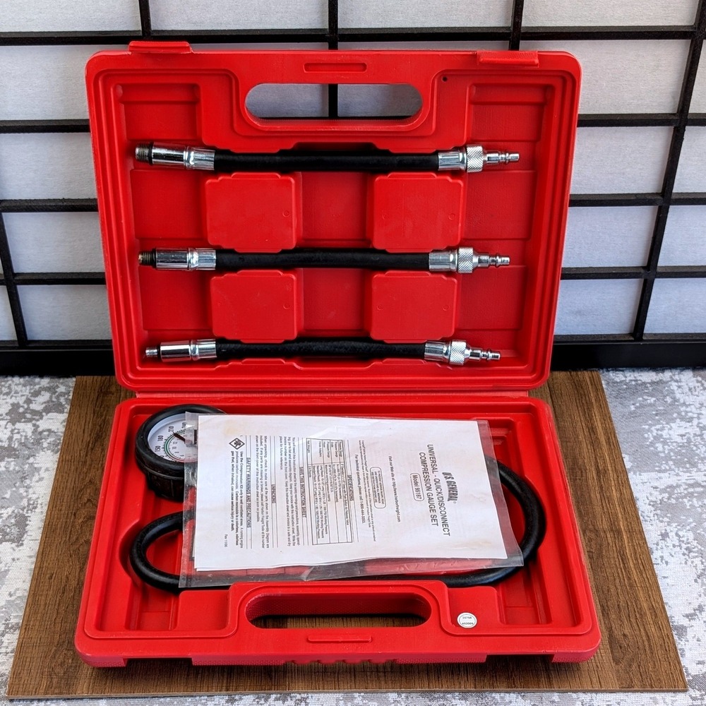 US General Universal Quick Disconnect Compression Gauge Set 95187 300 PSI Red